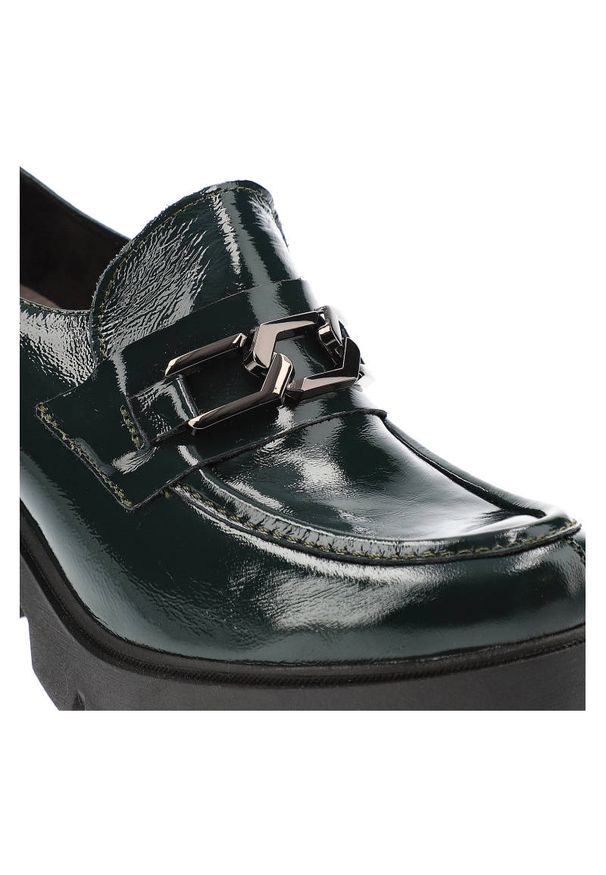 Zielone Półbuty Lemar Wygodne Skórzane Buty. Okazja: na co dzień. Kolor: zielony. Materiał: skóra. Wzór: aplikacja. Obcas: na obcasie. Styl: casual, elegancki. Wysokość obcasa: średni