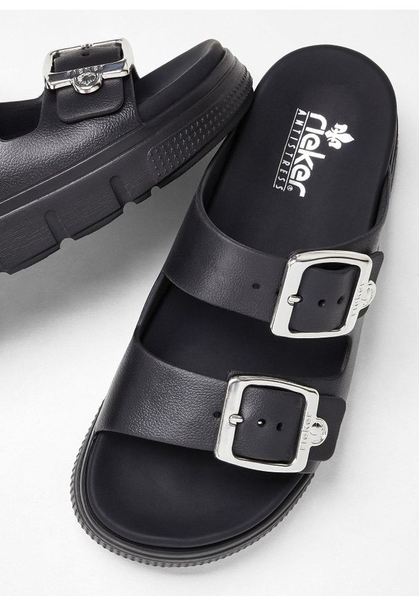 bonprix - Klapki Rieker. Kolor: czarny. Materiał: skóra