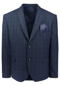 Taliowana, Elegancka Marynarka Męska - Casino - Granat, Delikatna Kratka. Kolor: niebieski. Materiał: poliester, wiskoza. Wzór: kratka. Styl: elegancki #1