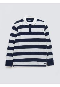 Big-Star - Koszulka męska polo z długim rękawem w pasy granatowo-białe Miker 100. Okazja: na co dzień. Typ kołnierza: polo. Kolor: biały. Materiał: skóra, bawełna. Długość rękawa: długi rękaw. Długość: długie. Wzór: ze splotem, paski. Styl: sportowy, klasyczny, casual, elegancki #4