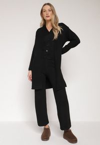 Born2be - Czarny Komplet z Dzianiny z Wełną Spodnie Kardigan i Kamizelka na Guziki Meviseffa. Kolor: czarny. Materiał: dzianina, wełna #2
