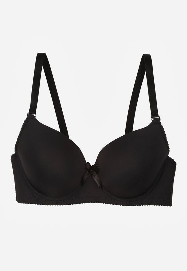 Born2be - Czarny Gładki Biustonosz Zdobiony Kokardką Ocerien. Kolor: czarny. Materiał: koronka. Wzór: gładki, aplikacja