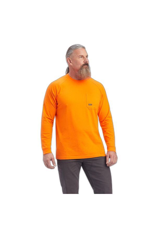 Koszulka z długim rękawem Ariat Rebar Cotton Strong. Kolor: pomarańczowy. Materiał: jersey, bawełna. Długość rękawa: długi rękaw. Długość: długie