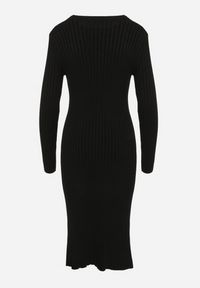 Born2be - Czarna Dopasowana Sukienka z Wiskozą z Prążkowanego Materiału Ściągana Troczkiem Eleavia. Okazja: na co dzień. Kolor: czarny. Materiał: materiał, prążkowany, wiskoza. Wzór: aplikacja. Styl: casual #7