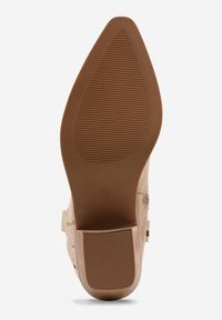 Born2be - Ciemnobeżowe Botki Kowbojki na Stożku z Imitacji Zamszu z Ażurowymi Wstawkami Crela. Okazja: na co dzień, na randkę. Kolor: beżowy. Materiał: zamsz. Wzór: ażurowy. Obcas: na stożku. Styl: casual, elegancki, boho, klasyczny. Wysokość obcasa: niski #7