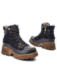 Niebieskie Botki Laura Vita Modne Buty Damskie. Zapięcie: sznurówki. Kolor: niebieski. Materiał: skóra