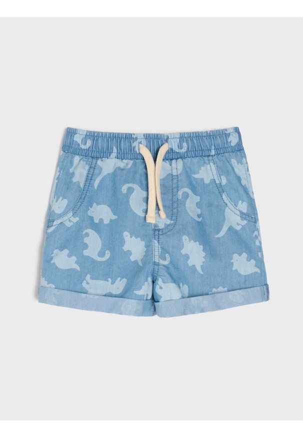 Sinsay - Szorty z lekkiego jeansu z kontrastowym sznurkiem - niebieski. Kolor: niebieski. Materiał: jeans