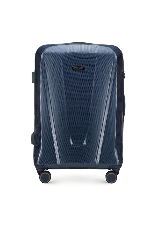 Wittchen - Średnia walizka z polikarbonu geometryczna. Kolor: niebieski. Materiał: guma. Wzór: geometria