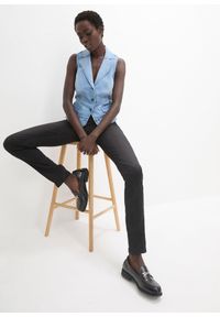 bonprix - Dżinsy straight, mid waist, super stretch, z wygodnym paskiem. Kolor: czarny #2