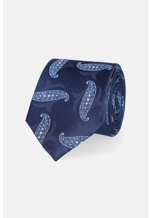 Lancerto - Krawat Granatowy Jedwabny Wzór Paisley. Kolor: niebieski. Materiał: jedwab. Wzór: paisley