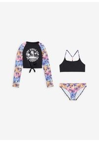 bonprix - Bikini + shirt kąpielowy (3 części). Kolor: czarny