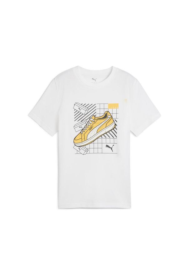 Puma - Młodzieżowa koszulka Graphics IV PUMA White. Kolor: biały. Materiał: guma. Wzór: nadruk