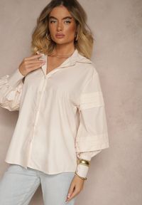 Renee - Jasnobeżowa Koszula z Bawełną i Szerokimi Rękawami Edioniela. Okazja: na co dzień. Kolor: beżowy. Materiał: bawełna. Sezon: wiosna. Styl: casual, elegancki #5