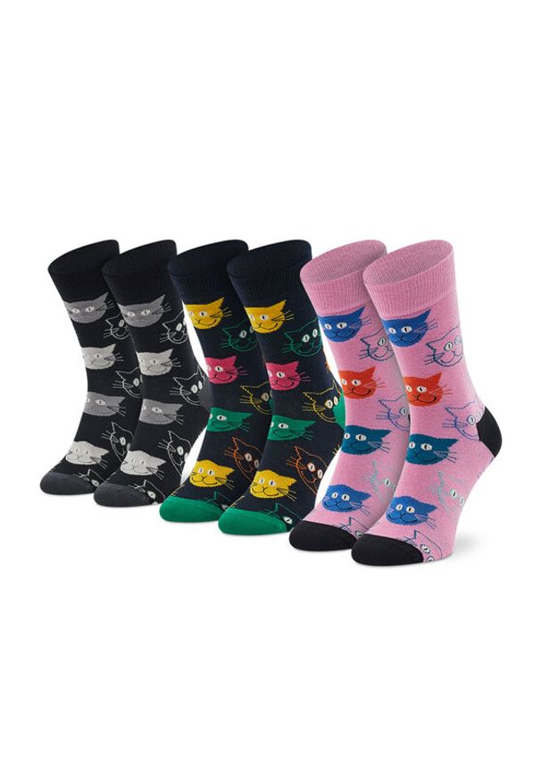 Happy-Socks - Happy Socks Zestaw 3 par wysokich skarpet unisex XMJA08-0150 Czarny. Kolor: czarny. Materiał: materiał