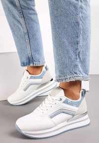 Renee - Biało-Niebieskie Sneakersy z Ekoskóry z Brokatowymi Wstawkami i Sznurowaniem Jelise. Kolor: biały #1