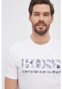 BOSS - Boss T-shirt bawełniany Athleisure kolor biały z nadrukiem. Okazja: na co dzień. Kolor: biały. Materiał: bawełna. Wzór: nadruk. Styl: casual