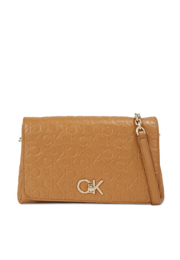 Calvin Klein Torebka Re-Lock Shoulder Bag Md - Emb K60K611061 Brązowy. Kolor: brązowy