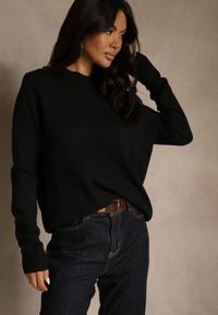 Renee - Czarny Klasyczny Sweter z Wełną i Bawełną Bez Zdobień Neandia. Kolor: czarny. Materiał: wełna, bawełna. Wzór: aplikacja. Styl: klasyczny