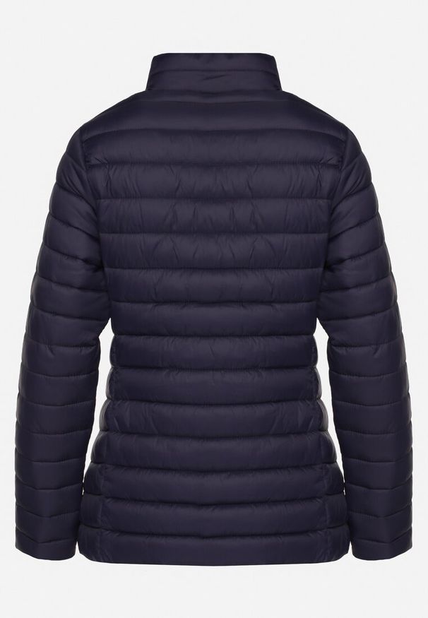 Born2be - Granatowa Pikowana Kurtka z Kieszeniami Zapinanymi na Zamek Błyskawiczny Mivindra. Okazja: na co dzień. Kolor: niebieski. Materiał: jeans. Styl: casual