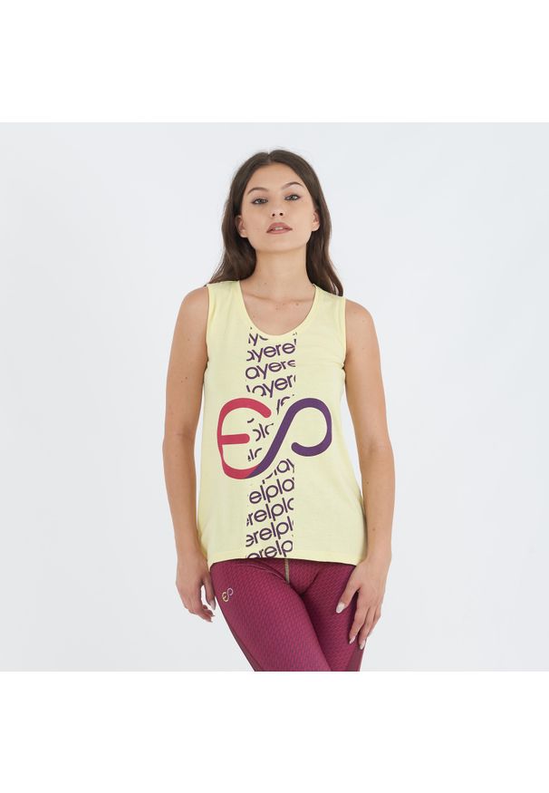 ELPLAYER - Top treningowy BUBLE z bawełny damski. Kolor: żółty. Materiał: bawełna. Wzór: nadruk. Sport: fitness