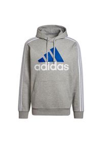 Adidas - Bluza męska adidas Mens Essentials Hoodie. Typ kołnierza: kaptur. Kolor: szary, wielokolorowy, biały. Materiał: bawełna, poliester, wiskoza. Wzór: aplikacja, paski. Sport: fitness