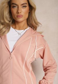 Renee - Różowy Komplet Dresowy Bluza z Kapturem i Joggery z Cienkimi Lamówkami Zivatia. Kolor: różowy. Materiał: dresówka. Wzór: aplikacja #5