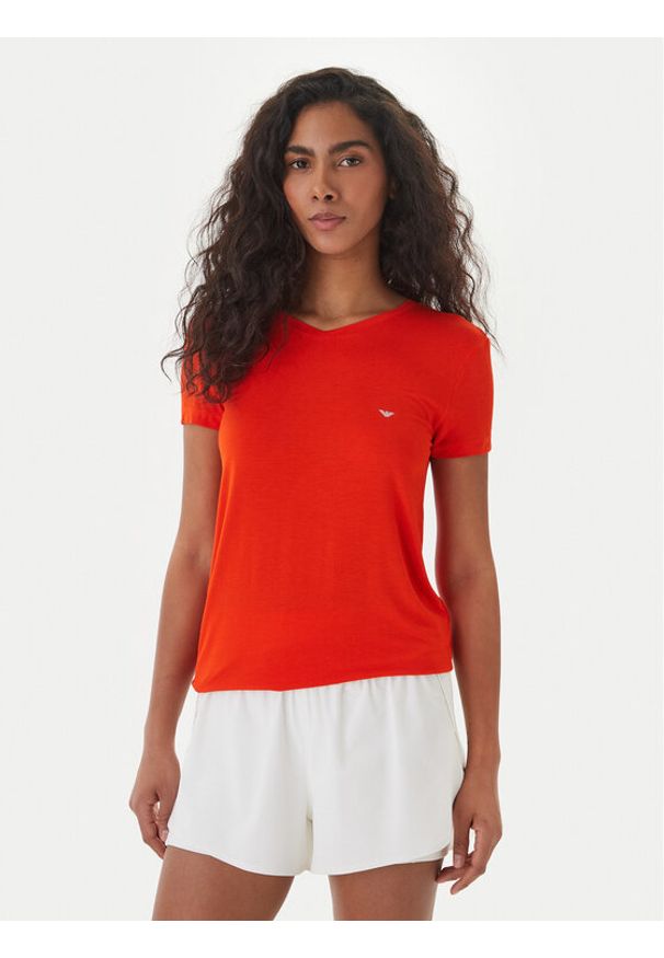 Emporio Armani T-Shirt EW000409 AF19024 U5029 Koralowy Regular Fit. Kolor: pomarańczowy. Materiał: bawełna