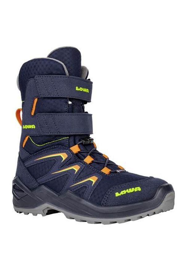 Buty trekkingowe dla dzieci Lowa Maddox Warm High Gtx. Zapięcie: rzepy. Kolor: niebieski. Materiał: syntetyk, tkanina, materiał. Szerokość cholewki: normalna