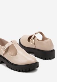 Born2be - Beżowe Półbuty na Grubej Podeszwie z Paskiem i Sprzączką Berilona. Okazja: na co dzień. Zapięcie: pasek. Kolor: beżowy. Materiał: jeans. Styl: casual, klasyczny #5