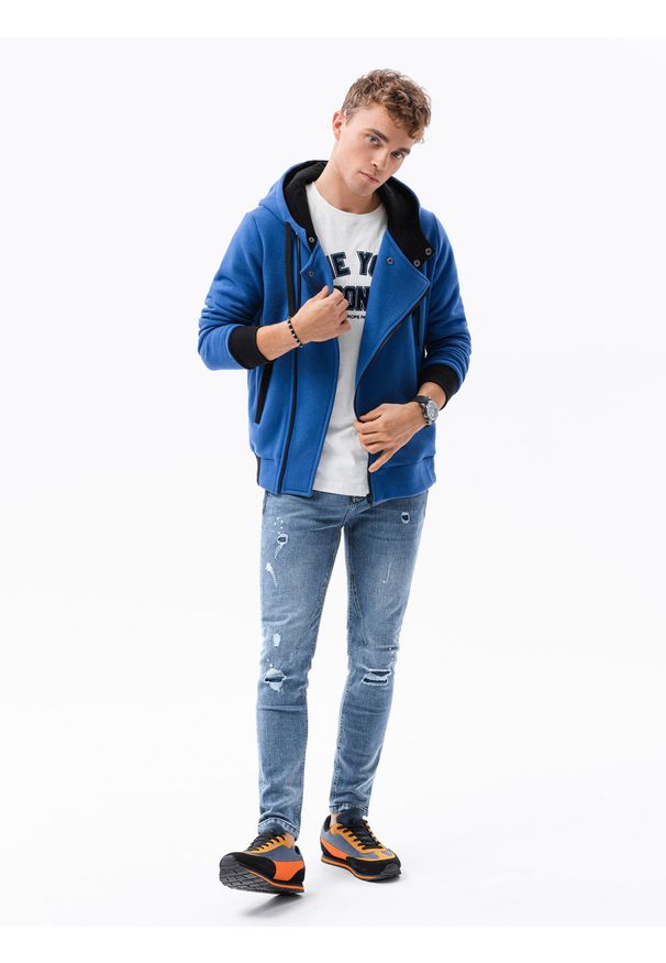 Ombre Clothing - Bluza męska rozpinana z kapturem B297 - niebieska - XXL. Typ kołnierza: kaptur. Kolor: niebieski. Materiał: poliester, bawełna, dzianina