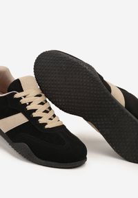 Born2be - Czarno-Beżowe Sneakersy z Ozdobnym Paskiem Naliovela. Okazja: na co dzień. Zapięcie: pasek. Kolor: czarny. Materiał: jeans #4