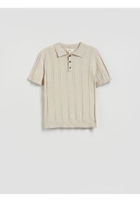 Reserved - Koszulka polo z lnem - beżowy. Typ kołnierza: polo. Kolor: beżowy. Materiał: len #1