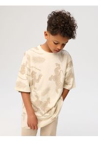 Sinsay - Bawełniana koszulka oversize - beżowy. Kolor: beżowy. Materiał: bawełna #1