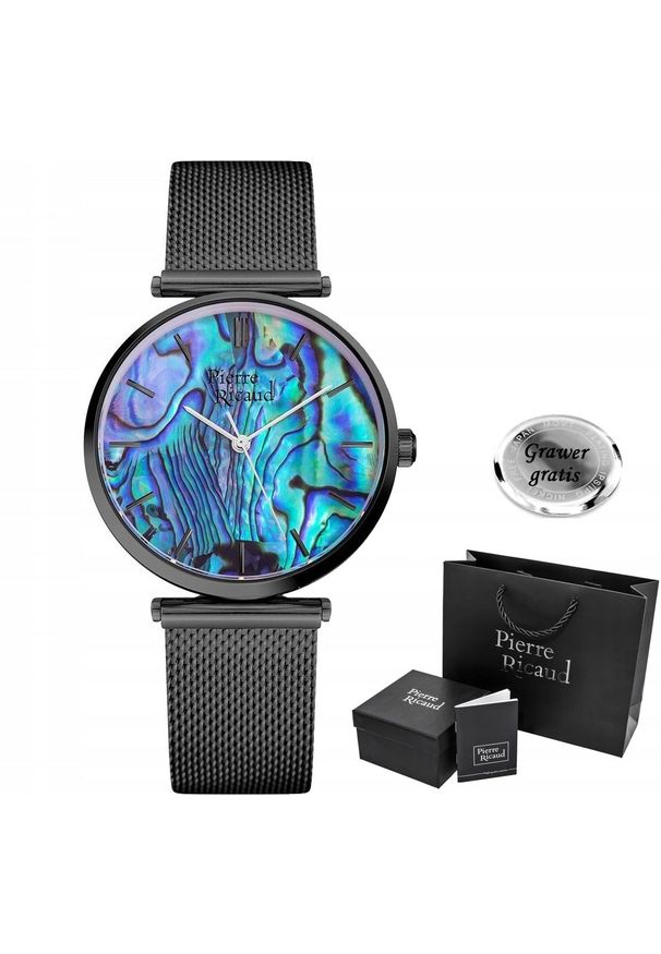 Zegarek Pierre Ricaud Zegarek damski VARIA czarny siatka. Kolor: czarny