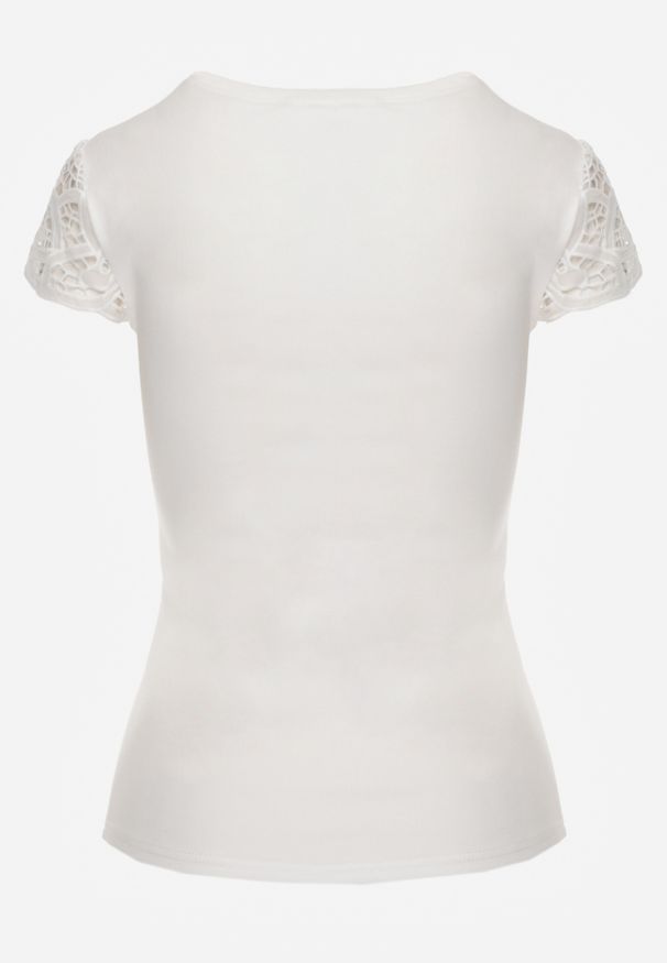 Renee - Biała Bawełniana Bluzka z Rękawami z Koronki i Okrągłym Dekoltem Brynlia. Okazja: na co dzień. Kolor: biały. Materiał: bawełna, koronka. Wzór: koronka. Styl: casual