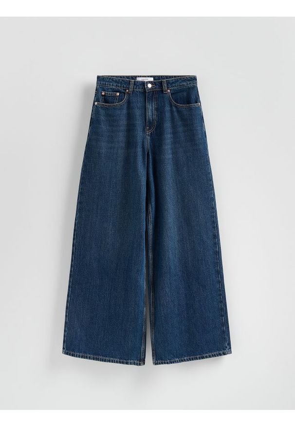 Reserved - Jeansy balloon - granatowy. Kolor: niebieski