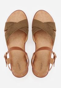 Renee - Zielone Płaskie Sandały VICES z Cholewką ze Skrzyżowanymi Paskami Emelika. Zapięcie: pasek. Kolor: zielony. Wzór: haft. Styl: boho #7