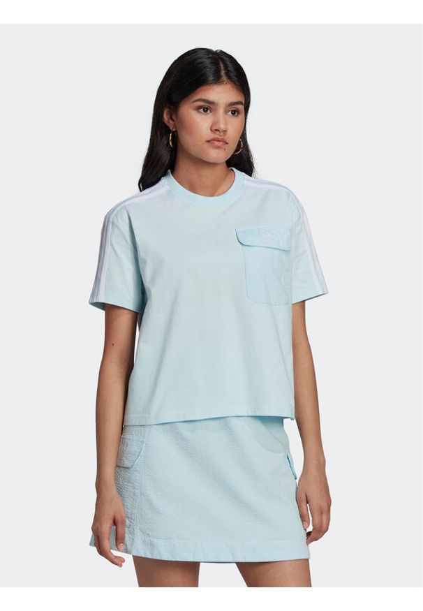Adidas - adidas T-Shirt Adicolor Classics Poplin Back Loose Tee HL9302 Błękitny Loose Fit. Kolor: niebieski. Materiał: bawełna