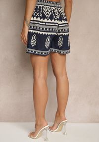 Renee - Granatowe Wiskozowe Szorty High Waist ze Wzorem Boho Lunadora. Okazja: na co dzień. Stan: podwyższony. Kolor: niebieski. Materiał: wiskoza. Sezon: lato. Styl: boho