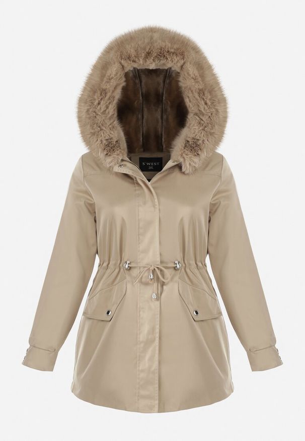 Born2be - Beżowa Kurtka Parka Nylonowa Deseyi. Okazja: na spacer. Kolekcja: plus size. Kolor: beżowy. Materiał: nylon. Sezon: zima. Styl: klasyczny, elegancki