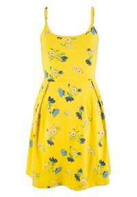 Sukienka z dżerseju z nadrukiem bonprix żółty cytrynowy w kwiaty. Kolor: żółty. Materiał: jersey. Długość rękawa: na ramiączkach. Wzór: nadruk, kwiaty #1