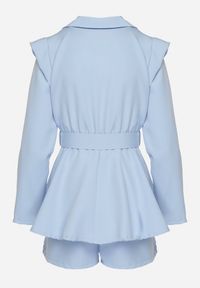 Born2be - Jasnoniebieski Kombinezon w Stylu Garniturowym z Paskiem i Ozdobnym Guzikiem Arazia. Kolor: niebieski. Styl: elegancki #5