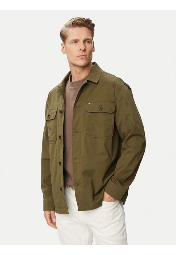 TOMMY HILFIGER - Tommy Hilfiger Kurtka przejściowa Blend MW0MW43471 Zielony ciemny Regular Fit. Kolor: zielony. Materiał: bawełna