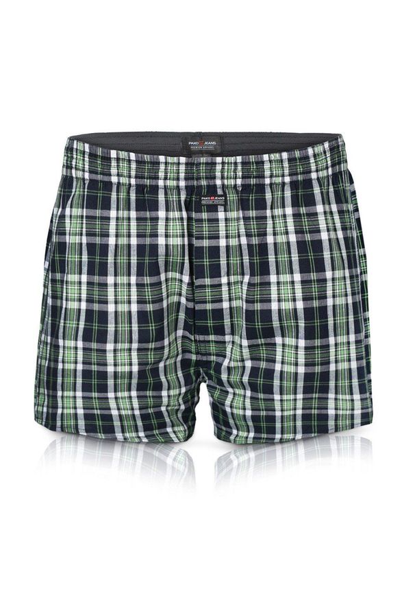 Męskie Bokserki Bawełniane - Pako Jeans - Granatowo-Zielona Kratka. Kolor: wielokolorowy. Materiał: bawełna. Wzór: kratka