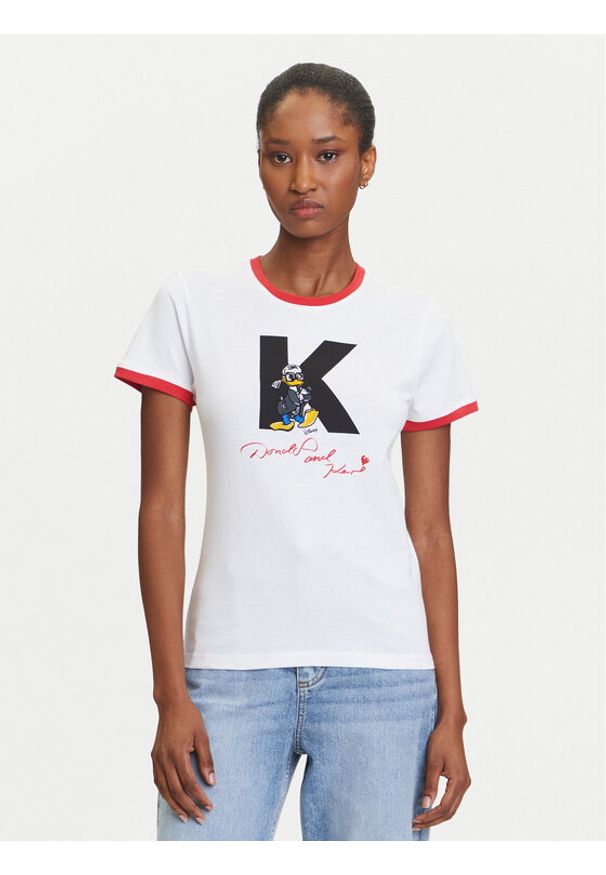 Karl Lagerfeld - KARL LAGERFELD T-Shirt A3W17089 Biały Regular Fit. Typ kołnierza: dekolt w karo. Kolor: biały. Materiał: bawełna