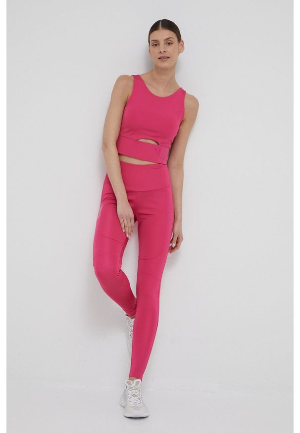 EA7 Emporio Armani legginsy damskie kolor fioletowy z nadrukiem. Stan: podwyższony. Kolor: fioletowy. Wzór: nadruk