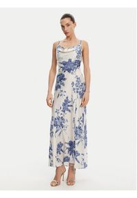 Guess Sukienka wieczorowa W5GT10 WF1T2 Écru Slim Fit. Materiał: syntetyk, satyna. Styl: wizytowy