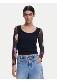 Desigual Bluzka Flint 25SWTK93 Czarny Slim Fit. Kolor: czarny. Materiał: bawełna