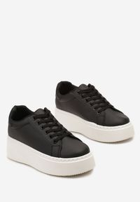 Born2be - Czarno-Białe Sneakersy na Platformie Rilame. Nosek buta: okrągły. Zapięcie: sznurówki. Kolor: czarny. Materiał: materiał. Obcas: na platformie. Wysokość obcasa: niski #3