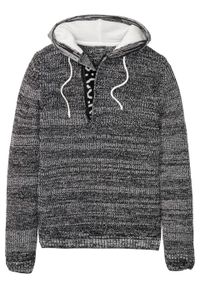 Sweter z kapturem bonprix czarny melanż. Typ kołnierza: kaptur. Kolor: czarny. Materiał: materiał, akryl. Wzór: melanż #1